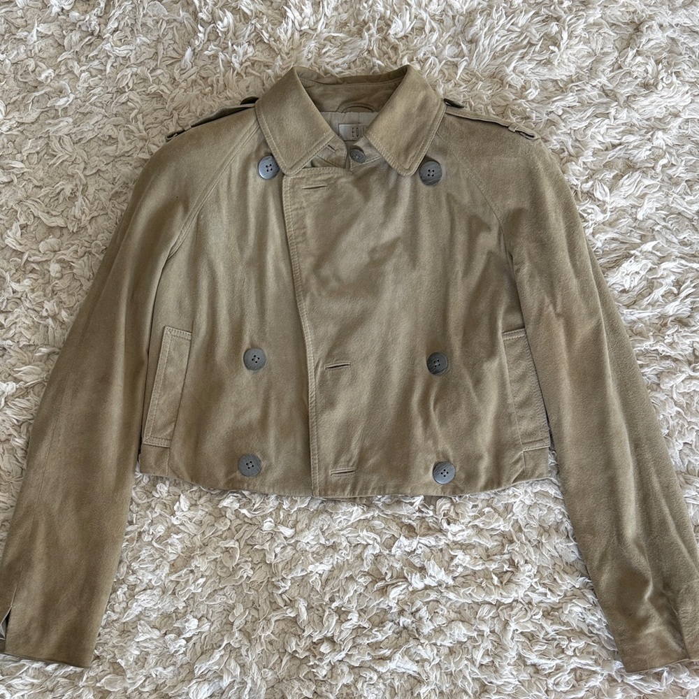BDG Tan Double-Breasted Cropped Trench Coat